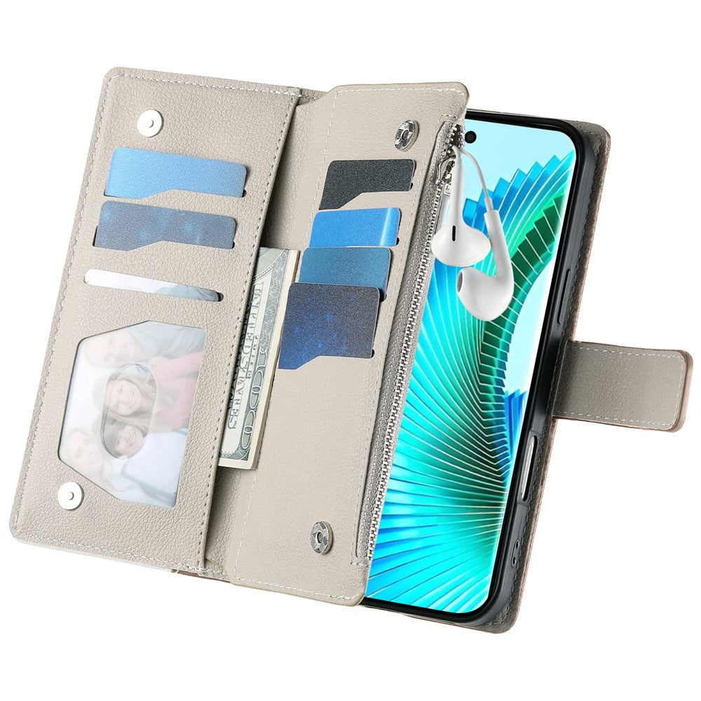 For Xiaomi 17 Pro Case Zipper Wallet Color Splicing Leather Flip Phone Cover with Straps