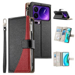 For Xiaomi 17 Pro Case Zipper Wallet Color Splicing Leather Flip Phone Cover with Straps