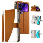For Xiaomi 17 Pro Case Zipper Wallet Color Splicing Leather Flip Phone Cover with Straps