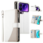 For Xiaomi 17 Pro Case Zipper Wallet Color Splicing Leather Flip Phone Cover with Straps