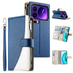 For Xiaomi 17 Pro Case Zipper Wallet Color Splicing Leather Flip Phone Cover with Straps