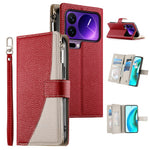 For Xiaomi 17 Pro Case Zipper Wallet Color Splicing Leather Flip Phone Cover with Straps
