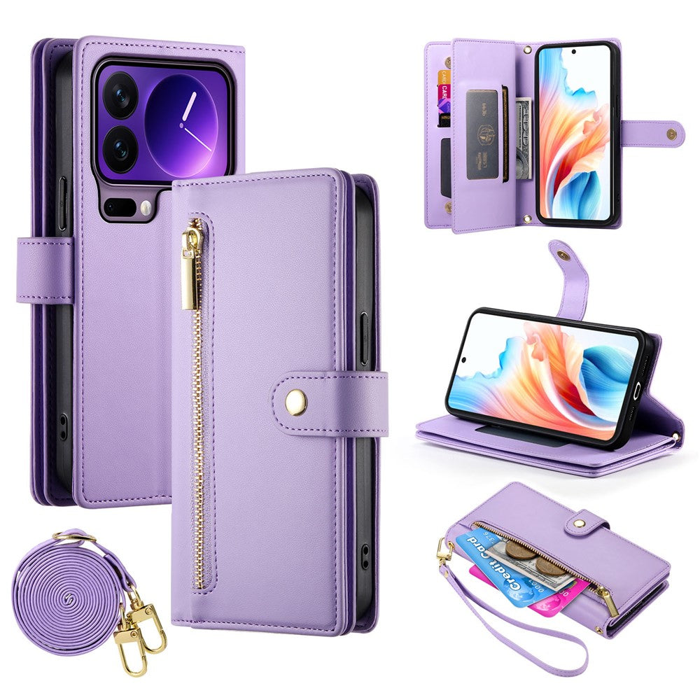 For Xiaomi 17 Pro Case Zipper Pocket Wallet Leather Phone Cover with Straps