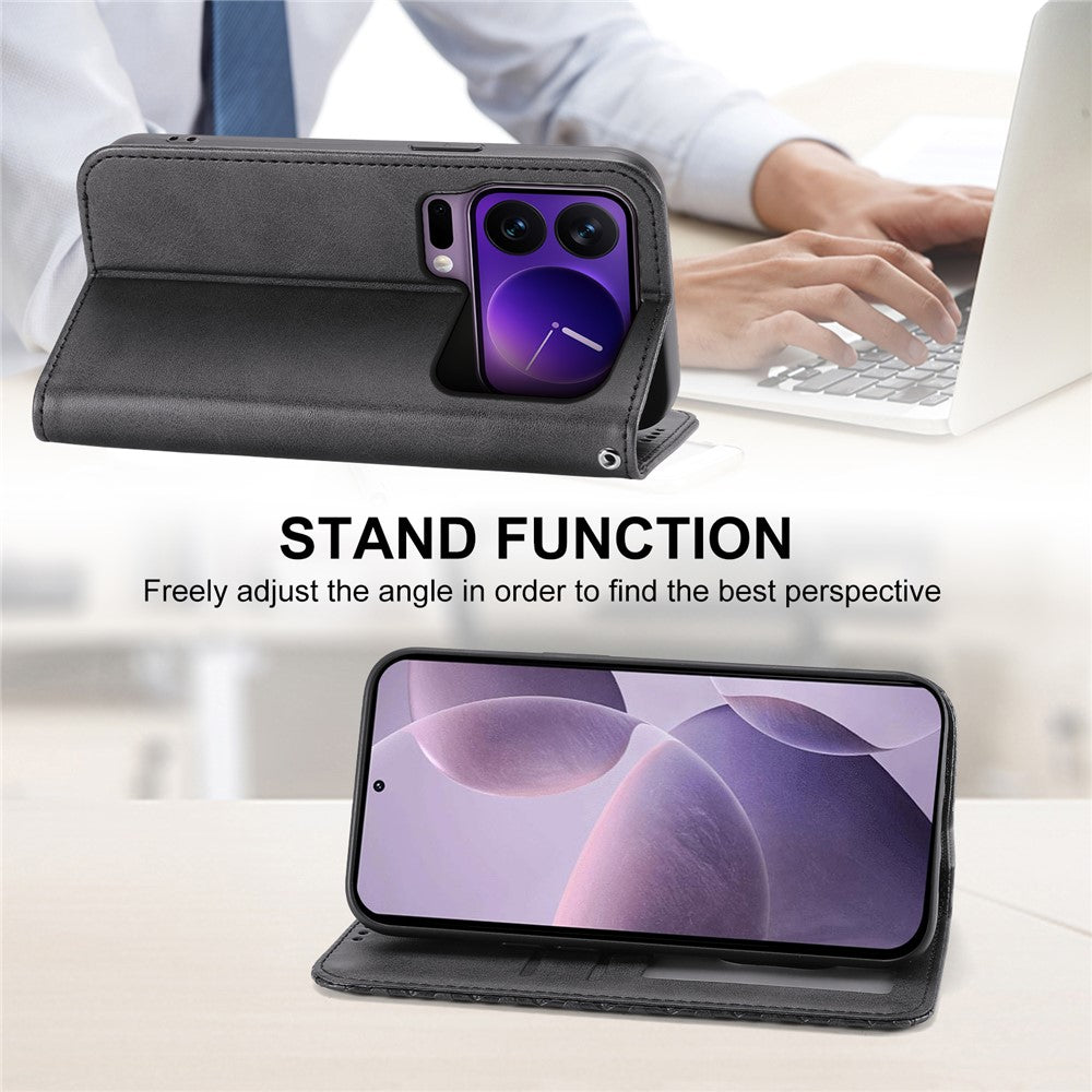For Xiaomi 17 Pro Case Calf Texture PU Leather Wallet Phone Cover with Wrist Strap