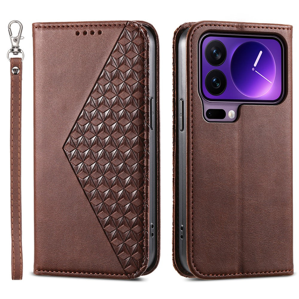 For Xiaomi 17 Pro Case Calf Texture PU Leather Wallet Phone Cover with Wrist Strap