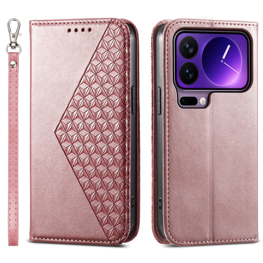 For Xiaomi 17 Pro Case Calf Texture PU Leather Wallet Phone Cover with Wrist Strap