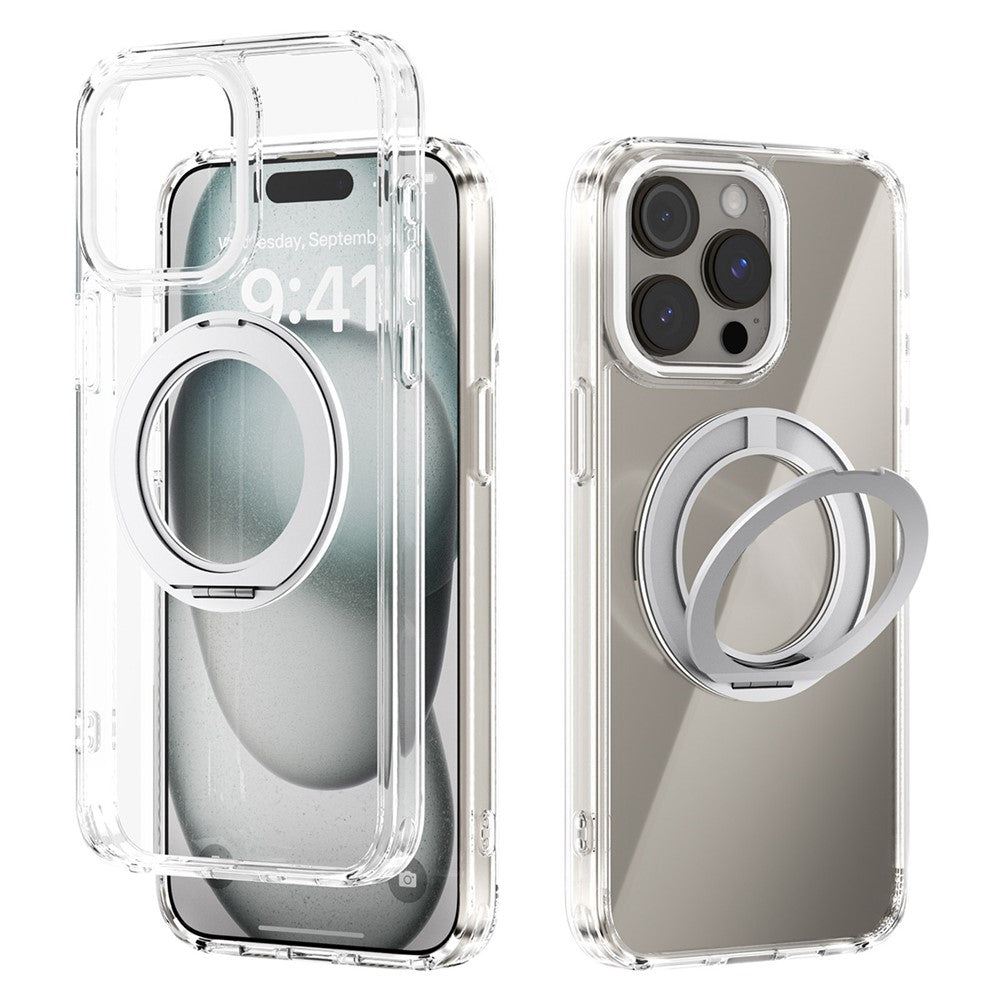 ABEEL Q-LUCK For iPhone 15 Pro Max Magnetic Case Rotating Kickstand Shockproof TPU + PC Phone Back Cover