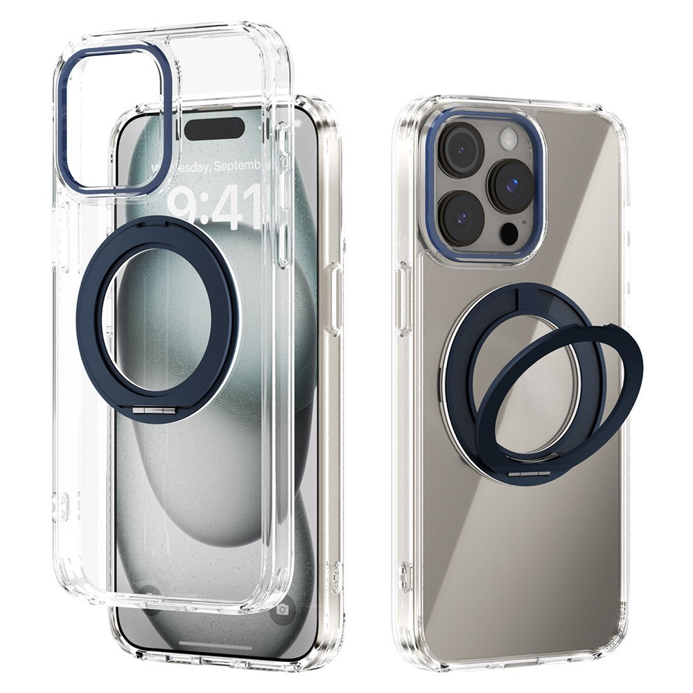 ABEEL Q-LUCK For iPhone 15 Pro Max Magnetic Case Rotating Kickstand Shockproof TPU + PC Phone Back Cover