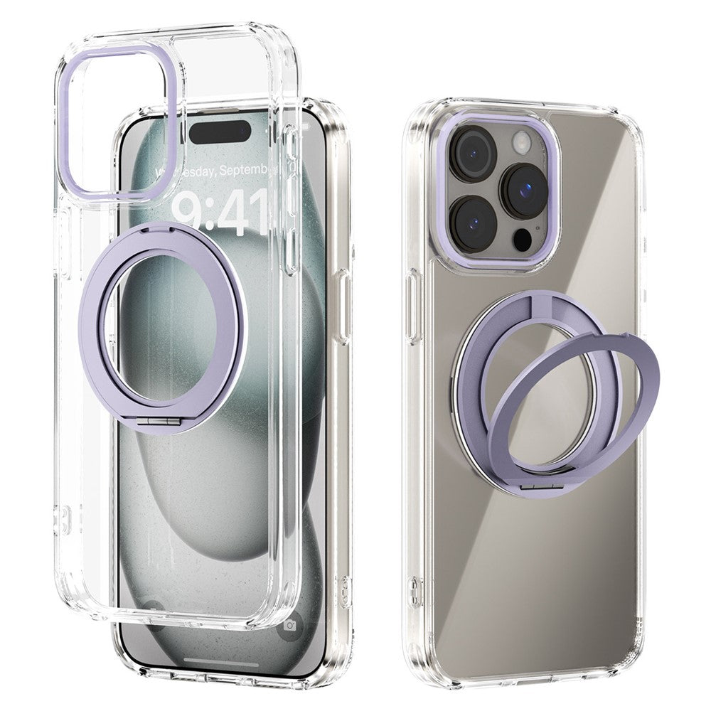 ABEEL Q-LUCK For iPhone 15 Pro Max Magnetic Case Rotating Kickstand Shockproof TPU + PC Phone Back Cover