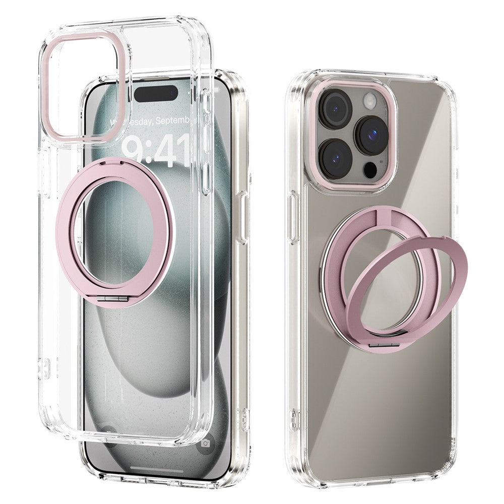 ABEEL Q-LUCK For iPhone 15 Pro Max Magnetic Case Rotating Kickstand Shockproof TPU + PC Phone Back Cover