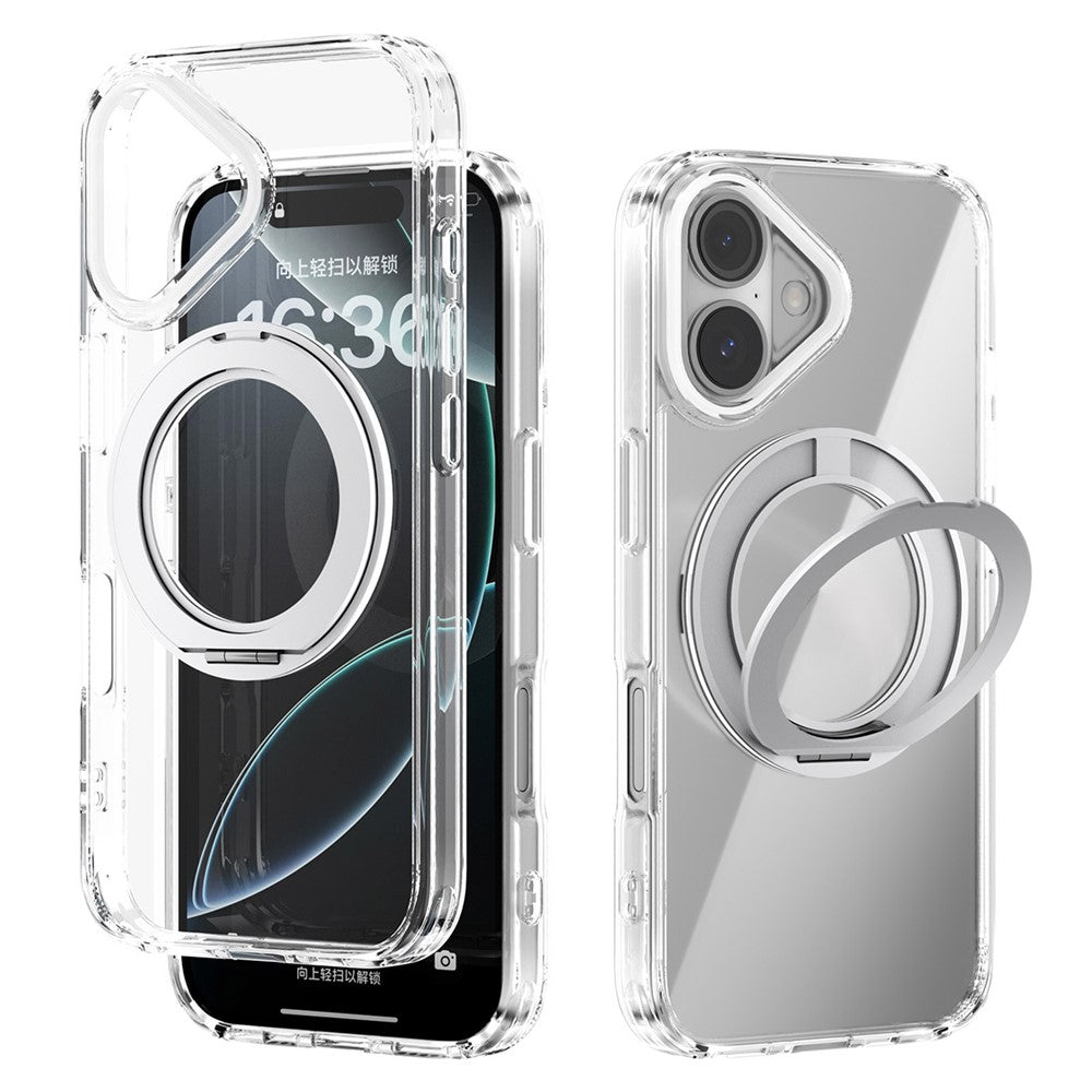 ABEEL Q-LUCK For iPhone 16 Magnetic Case Rotating Kickstand Shockproof TPU + PC Phone Back Cover