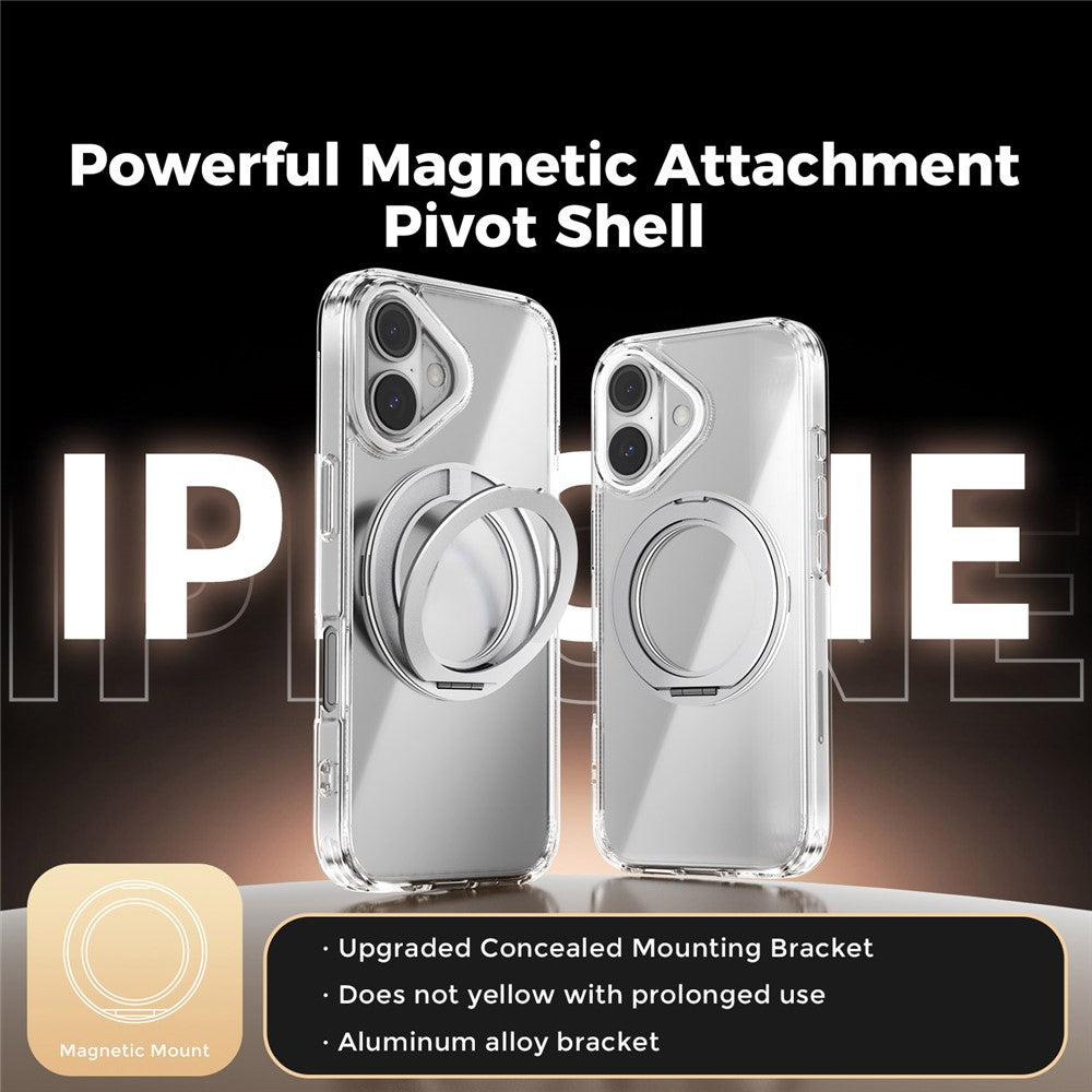 ABEEL Q-LUCK For iPhone 16 Magnetic Case Rotating Kickstand Shockproof TPU + PC Phone Back Cover