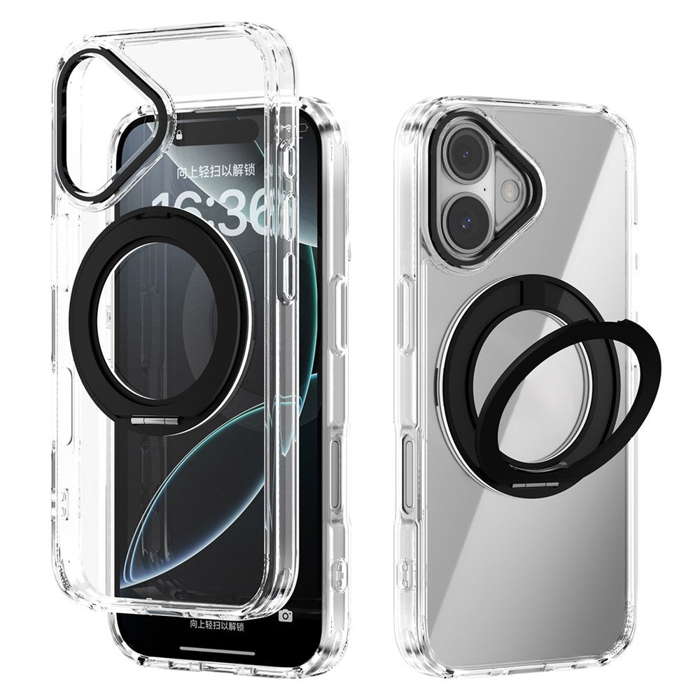 ABEEL Q-LUCK For iPhone 16 Magnetic Case Rotating Kickstand Shockproof TPU + PC Phone Back Cover