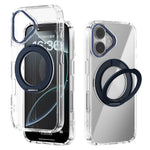 ABEEL Q-LUCK For iPhone 16 Magnetic Case Rotating Kickstand Shockproof TPU + PC Phone Back Cover