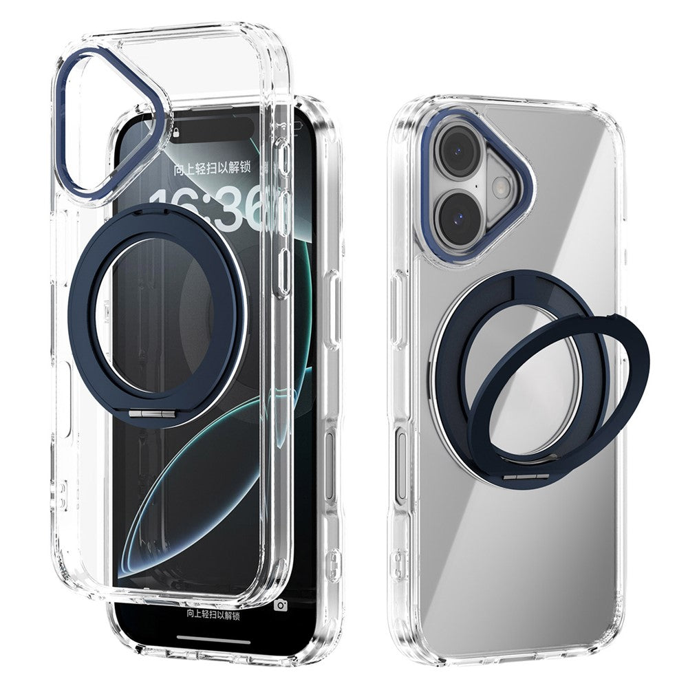 ABEEL Q-LUCK For iPhone 16 Magnetic Case Rotating Kickstand Shockproof TPU + PC Phone Back Cover
