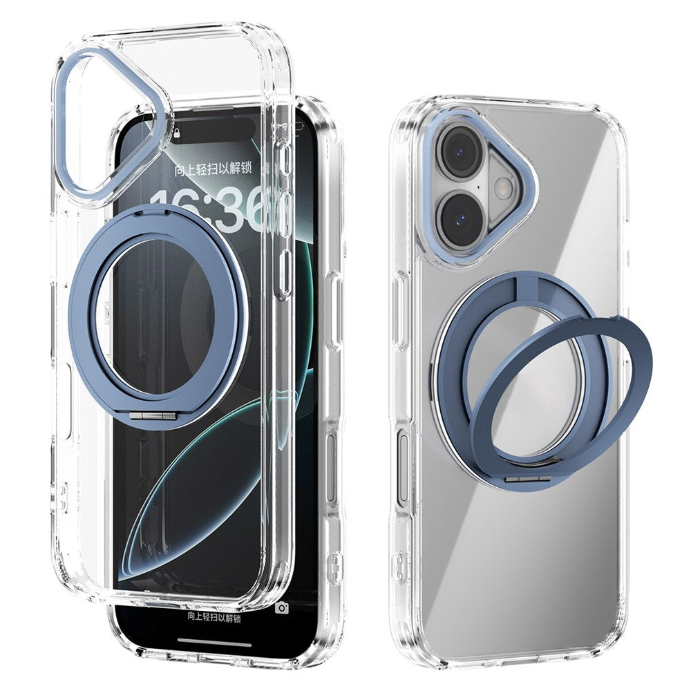 ABEEL Q-LUCK For iPhone 16 Magnetic Case Rotating Kickstand Shockproof TPU + PC Phone Back Cover