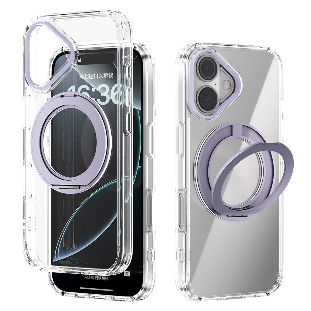 ABEEL Q-LUCK For iPhone 16 Magnetic Case Rotating Kickstand Shockproof TPU + PC Phone Back Cover
