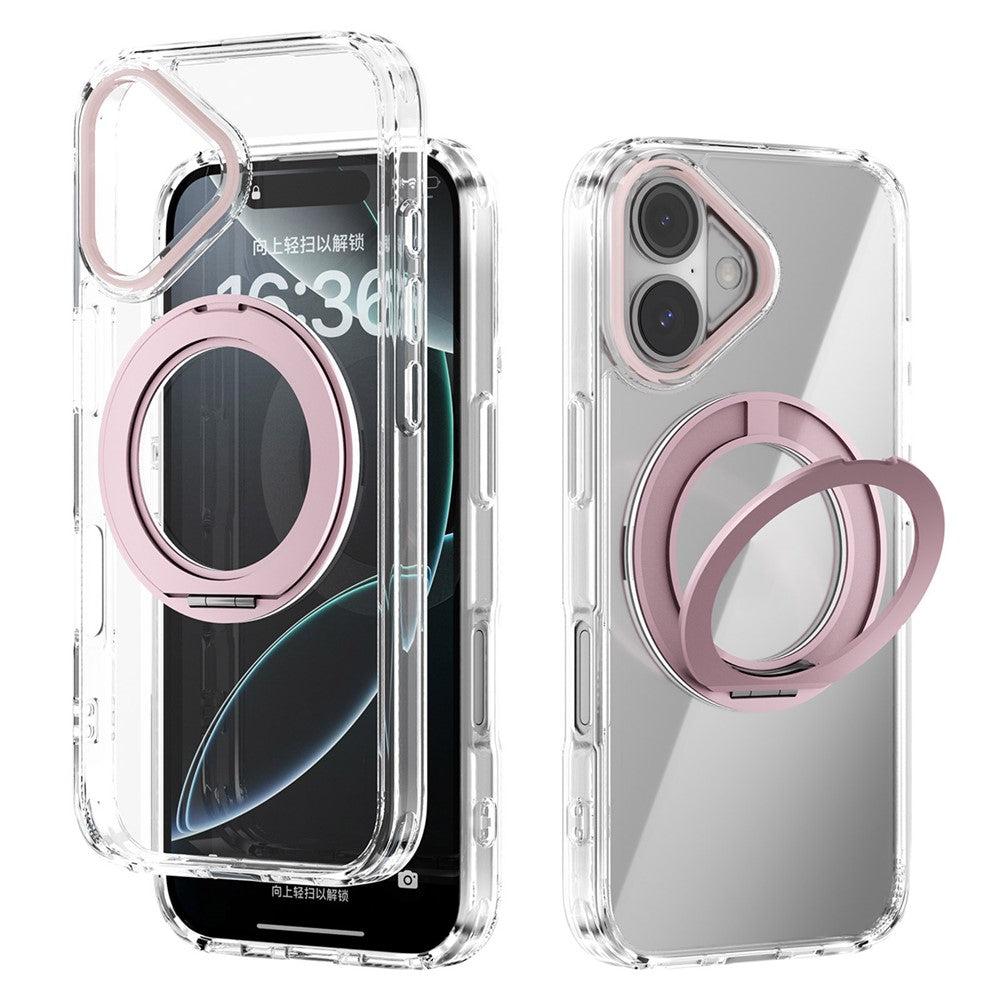 ABEEL Q-LUCK For iPhone 16 Magnetic Case Rotating Kickstand Shockproof TPU + PC Phone Back Cover