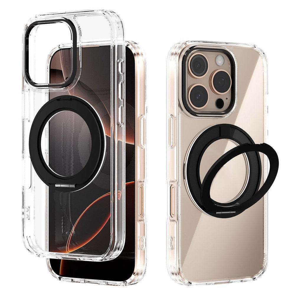 ABEEL Q-LUCK For iPhone 16 Pro Magnetic Case Rotating Kickstand Shockproof TPU + PC Phone Back Cover