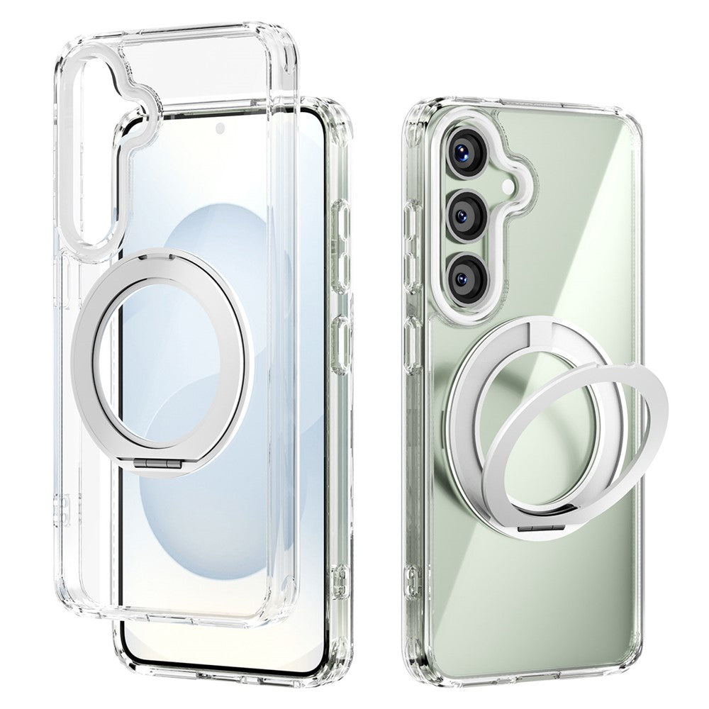 ABEEL Q-LUCK Til Samsung Galaxy S25 Magnetisk Cover Roterende Støtteben Stødabsorberende TPU + PC Telefon Bagcover