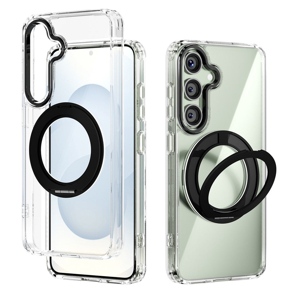 ABEEL Q-LUCK Til Samsung Galaxy S25 Magnetisk Cover Roterende Støtteben Stødabsorberende TPU + PC Telefon Bagcover