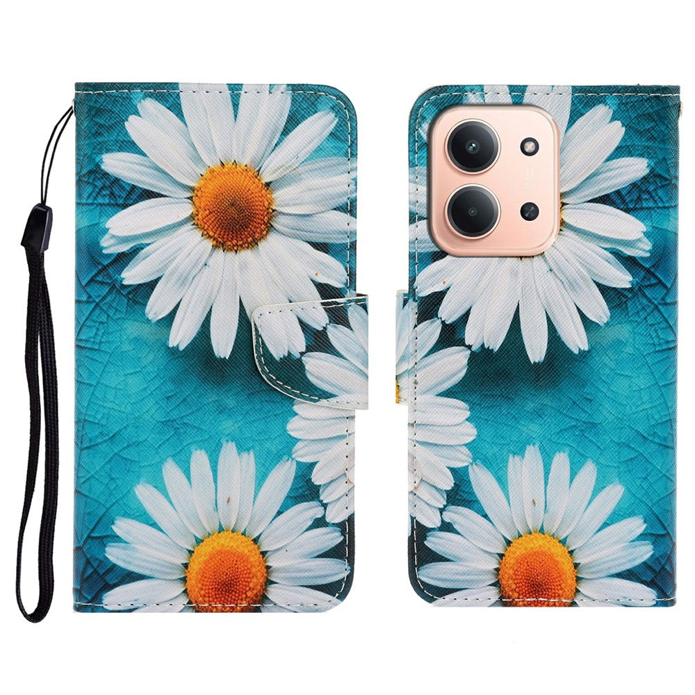 Leather Case for Xiaomi Redmi 15C 4G (EU) (173mm) / 15C 5G (EU) (173mm) / Poco C85 4G (173mm) Pattern Printing Folio Phone Cover with Wrist Strap