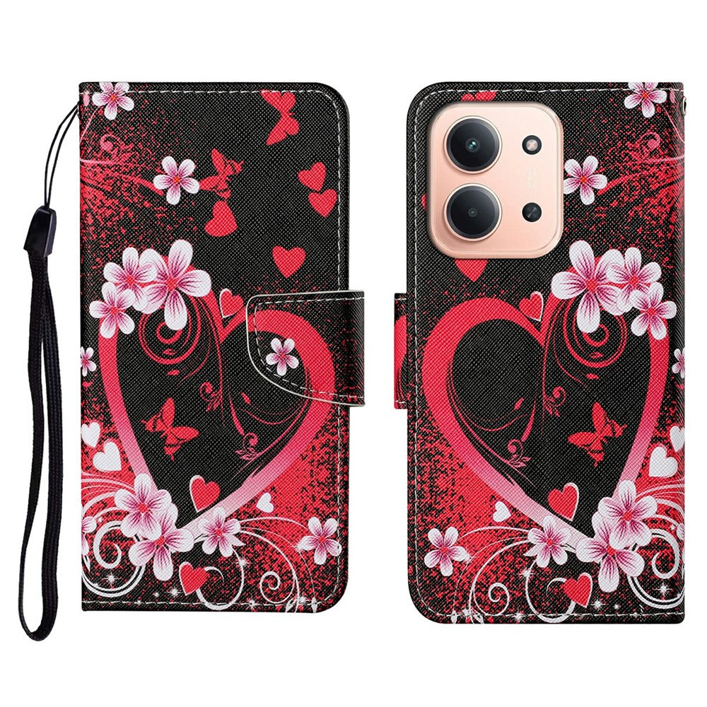 Leather Case for Xiaomi Redmi 15C 4G (EU) (173mm) / 15C 5G (EU) (173mm) / Poco C85 4G (173mm) Pattern Printing Folio Phone Cover with Wrist Strap