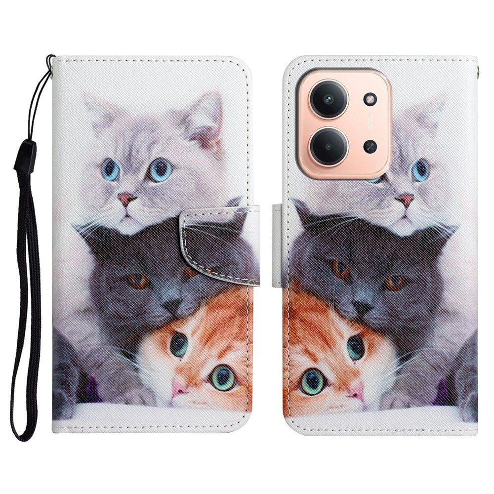 Leather Case for Xiaomi Redmi 15C 4G (EU) (173mm) / 15C 5G (EU) (173mm) / Poco C85 4G (173mm) Pattern Printing Folio Phone Cover with Wrist Strap