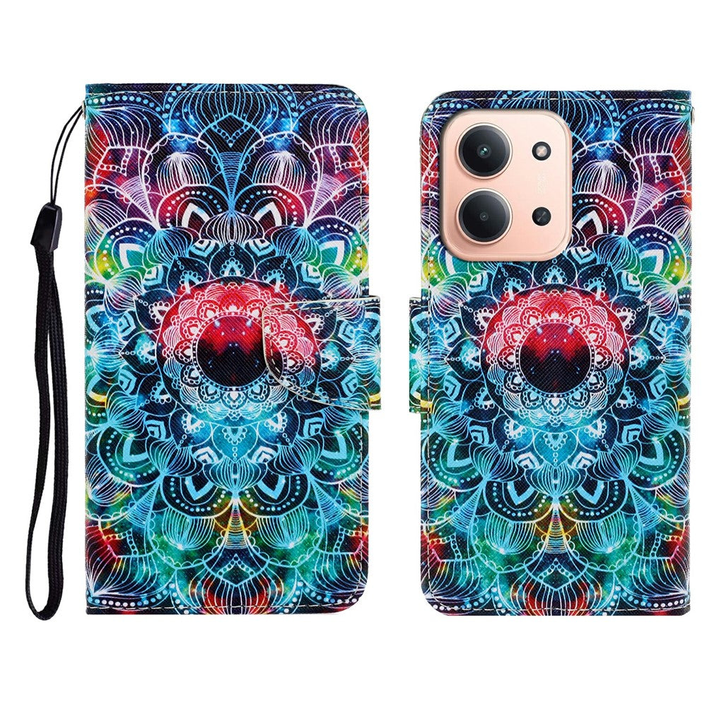 Leather Case for Xiaomi Redmi 15C 4G (EU) (173mm) / 15C 5G (EU) (173mm) / Poco C85 4G (173mm) Pattern Printing Folio Phone Cover with Wrist Strap