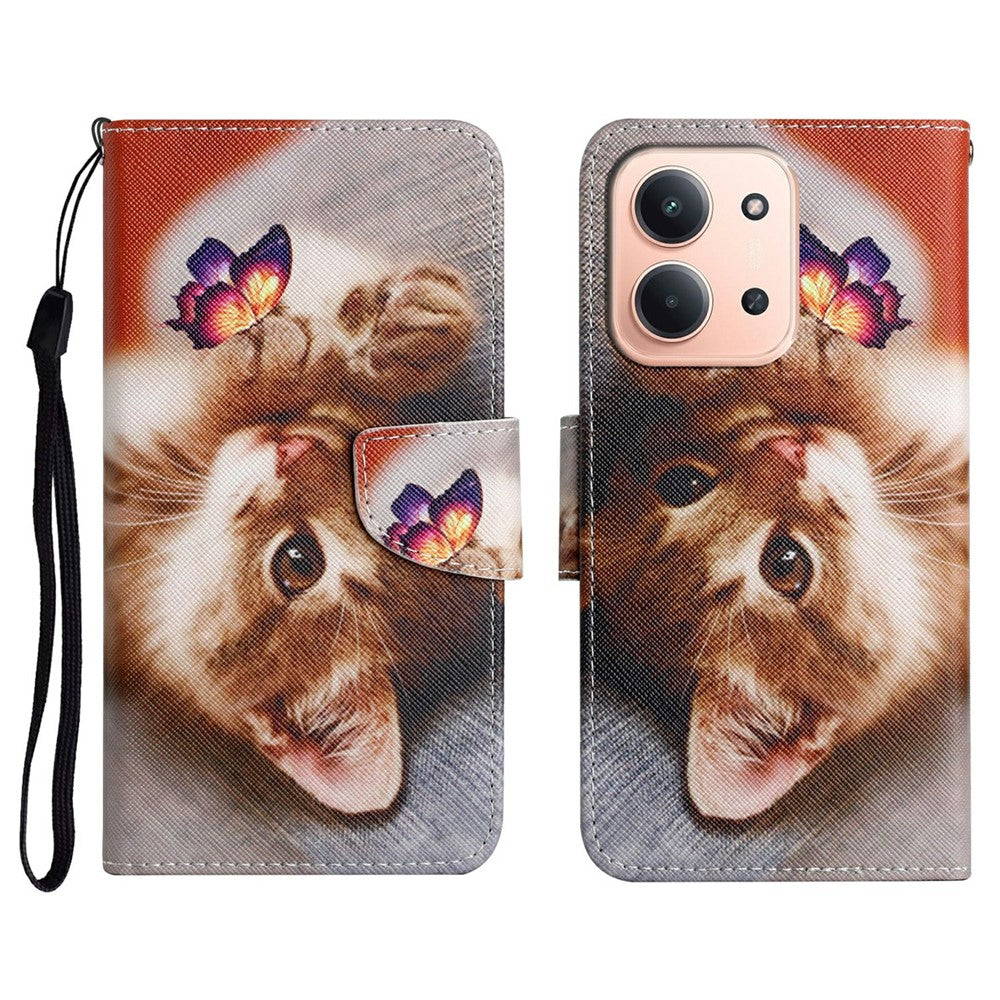 Leather Case for Xiaomi Redmi 15C 4G (EU) (173mm) / 15C 5G (EU) (173mm) / Poco C85 4G (173mm) Pattern Printing Folio Phone Cover with Wrist Strap