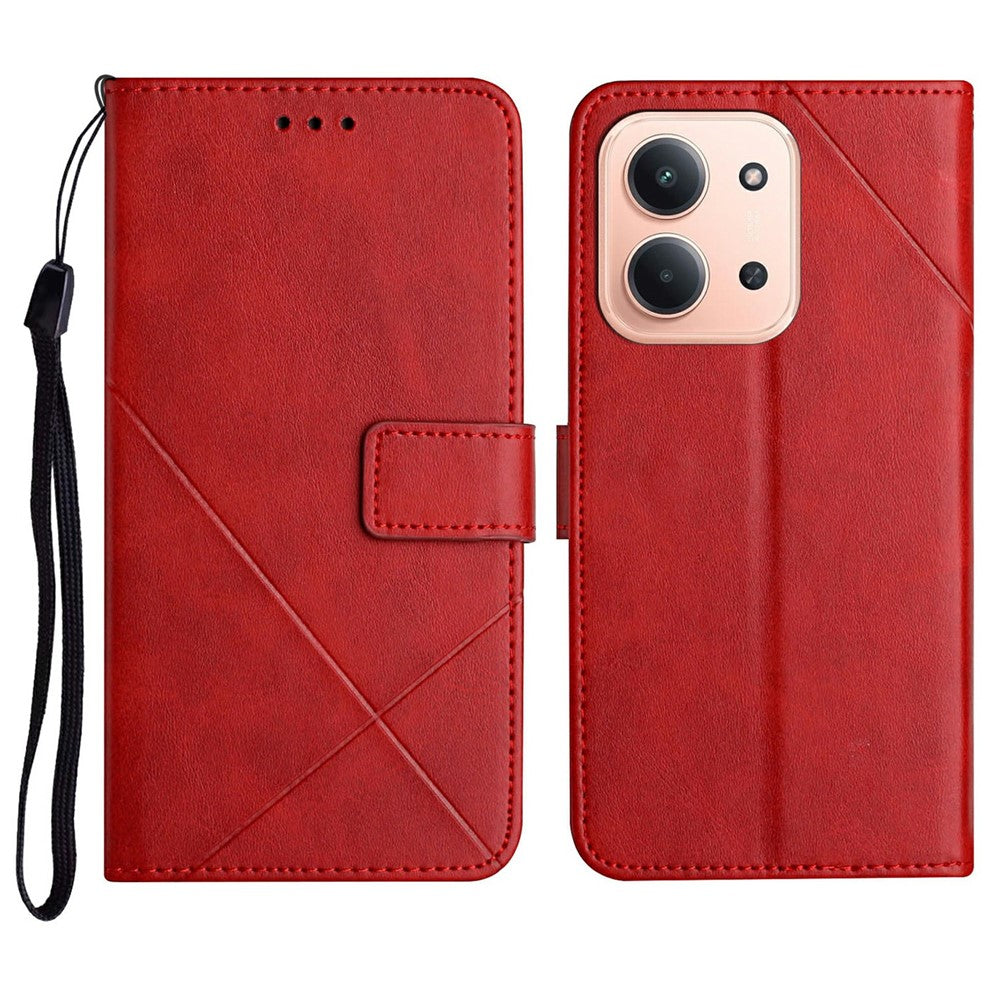 For Xiaomi Redmi 15C 4G (Global) (171mm) / Poco C85 4G (171mm) Case Line Pattern Wallet Leather Phone Cover with Wrist Strap