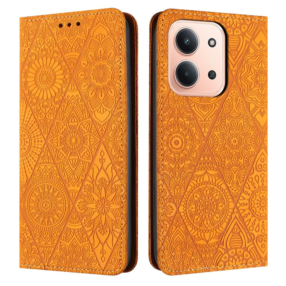 For Xiaomi Redmi 15C 4G (Global) (171mm) / Poco C85 4G (171mm) Case Imprinted Flower Wallet Stand Leather Phone Cover