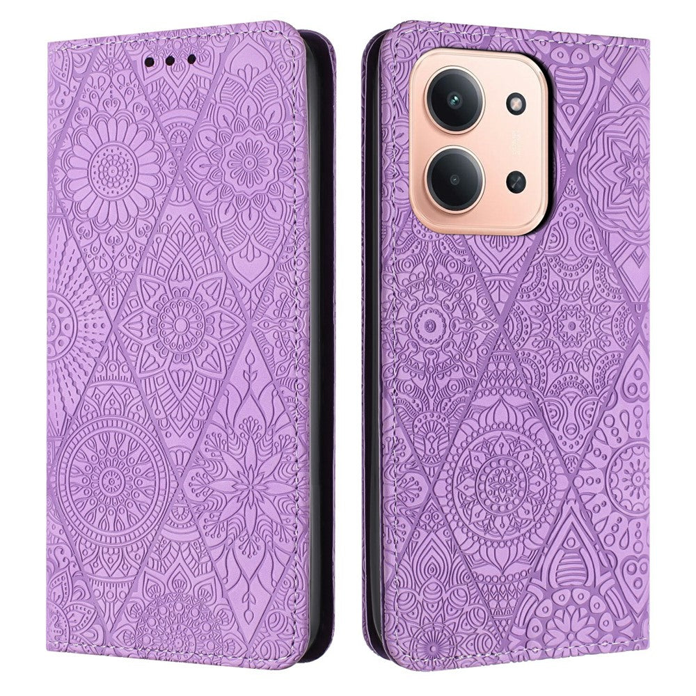 For Xiaomi Redmi 15C 4G (Global) (171mm) / Poco C85 4G (171mm) Case Imprinted Flower Wallet Stand Leather Phone Cover
