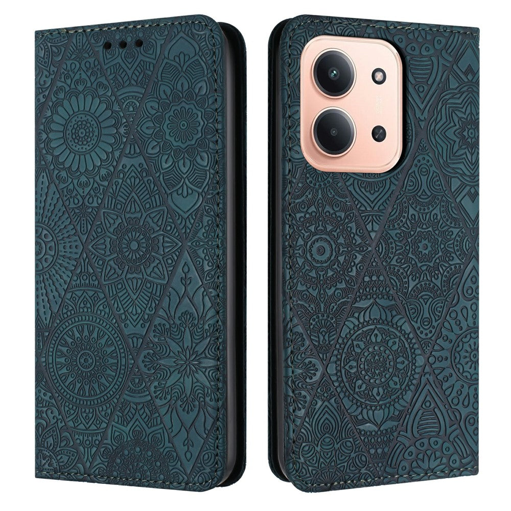 For Xiaomi Redmi 15C 4G (Global) (171mm) / Poco C85 4G (171mm) Case Imprinted Flower Wallet Stand Leather Phone Cover