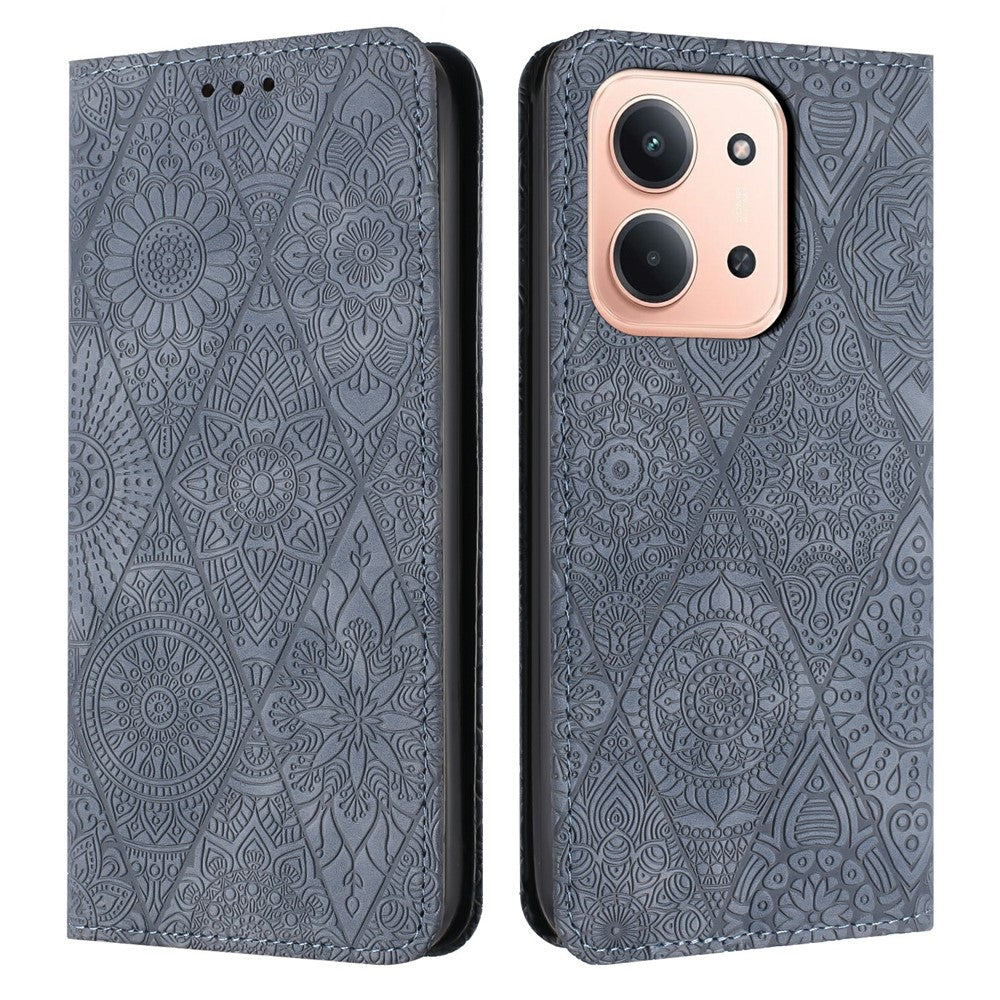 For Xiaomi Redmi 15C 4G (Global) (171mm) / Poco C85 4G (171mm) Case Imprinted Flower Wallet Stand Leather Phone Cover