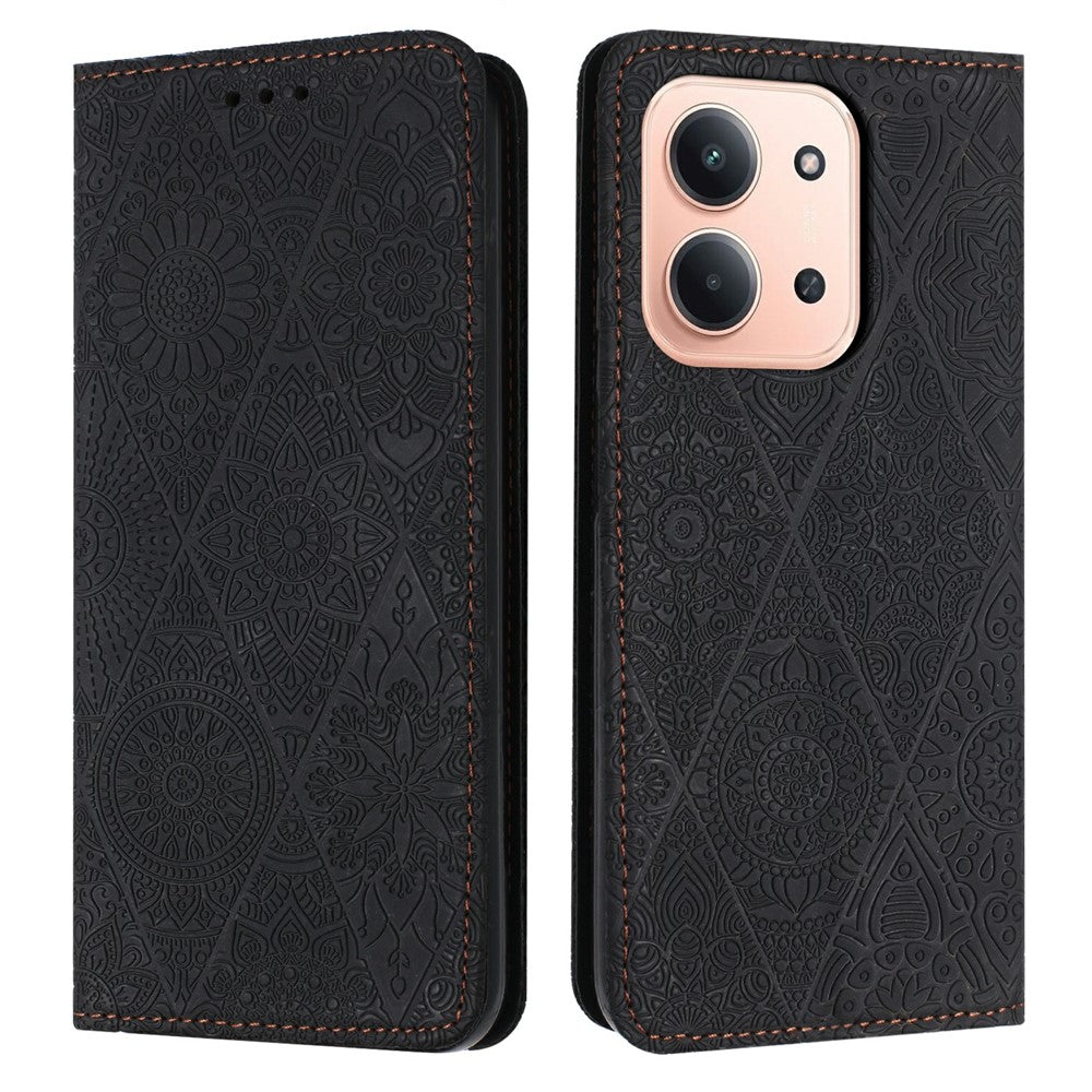 For Xiaomi Redmi 15C 4G (Global) (171mm) / Poco C85 4G (171mm) Case Imprinted Flower Wallet Stand Leather Phone Cover