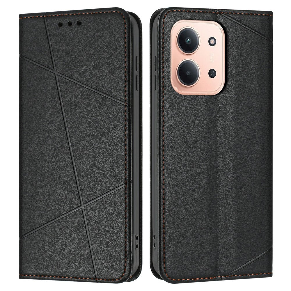 For Xiaomi Redmi 15C 4G (Global) (171mm) / Poco C85 4G (171mm) Wallet Case Line Imprinted Leather Stand Phone Cover with Wrist Strap