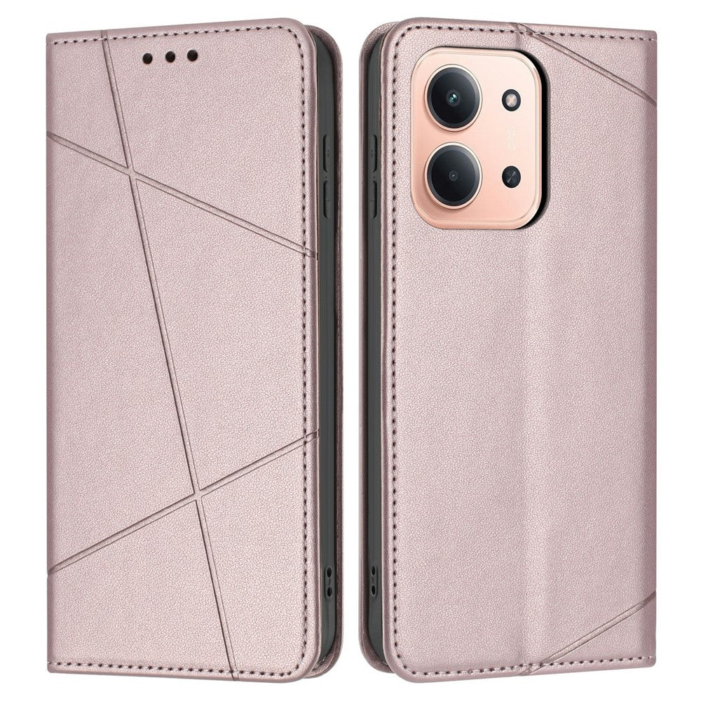 For Xiaomi Redmi 15C 4G (Global) (171mm) / Poco C85 4G (171mm) Wallet Case Line Imprinted Leather Stand Phone Cover with Wrist Strap