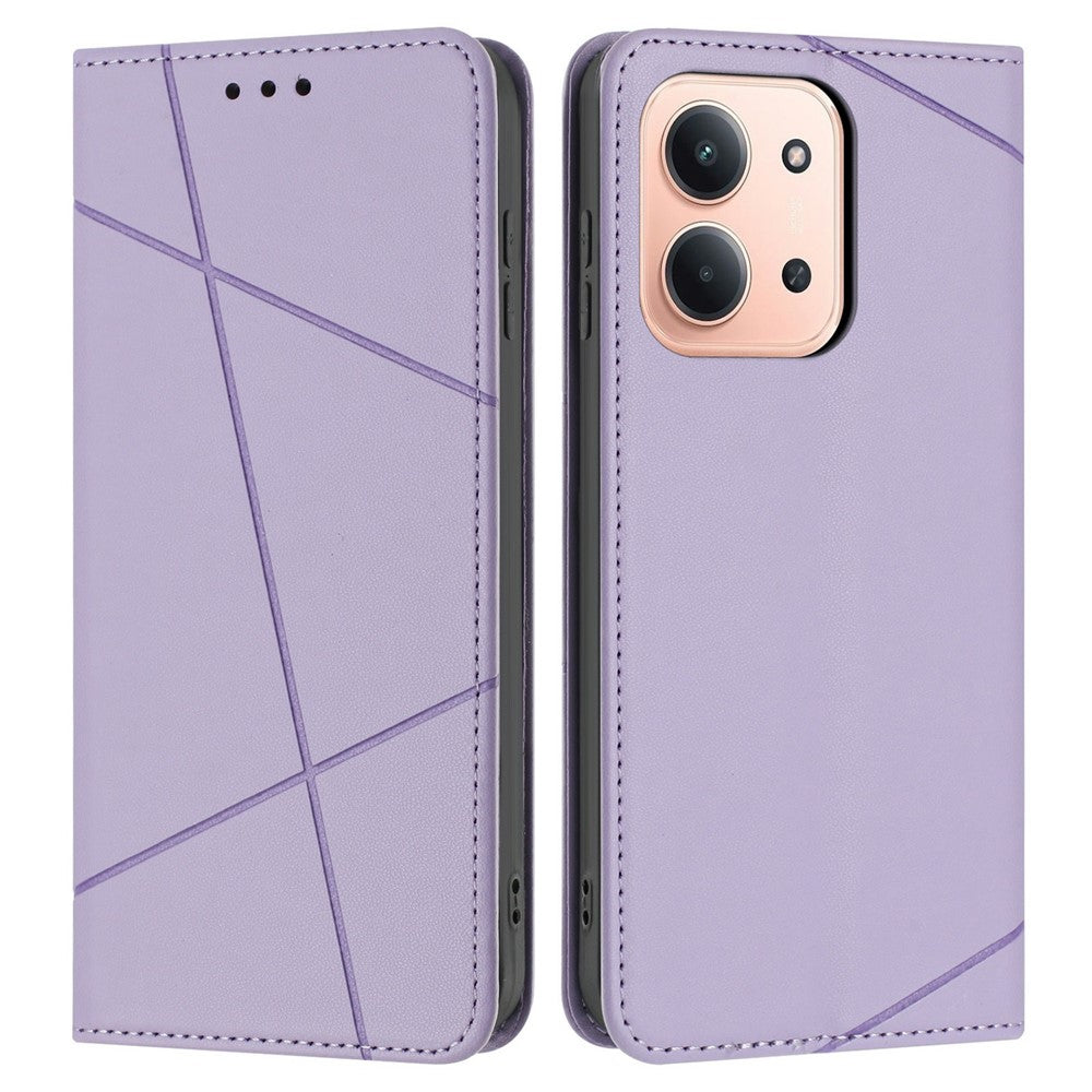 For Xiaomi Redmi 15C 4G (Global) (171mm) / Poco C85 4G (171mm) Wallet Case Line Imprinted Leather Stand Phone Cover with Wrist Strap