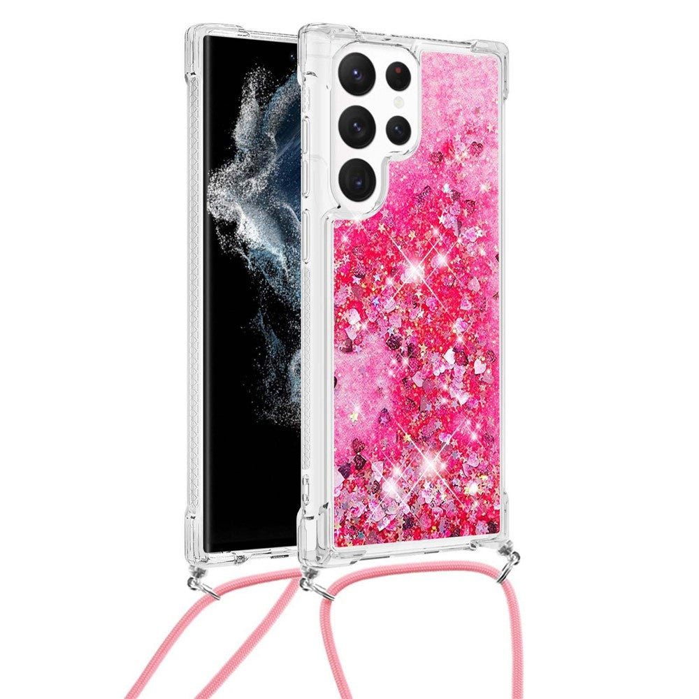For Samsung Galaxy S23 Ultra TPU Case Quicksand Design Phone Cover with Lanyard