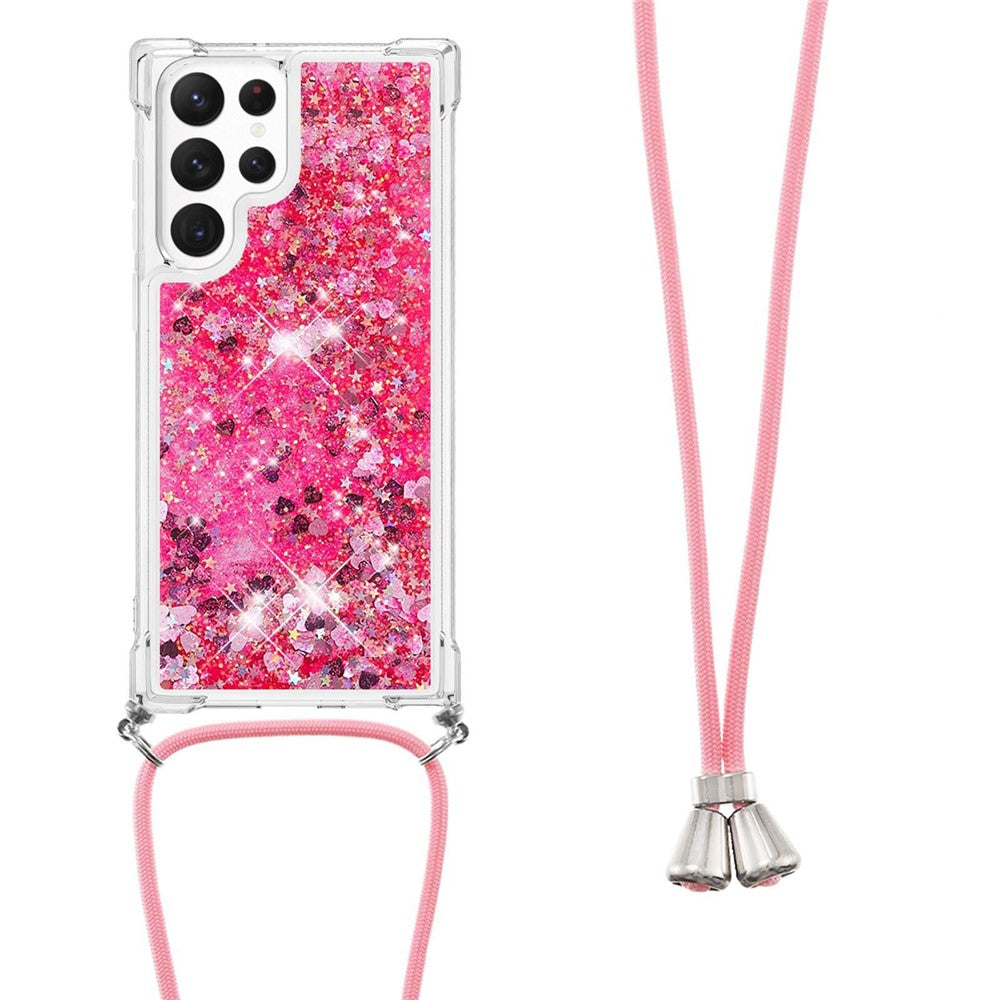 For Samsung Galaxy S23 Ultra TPU Case Quicksand Design Phone Cover with Lanyard