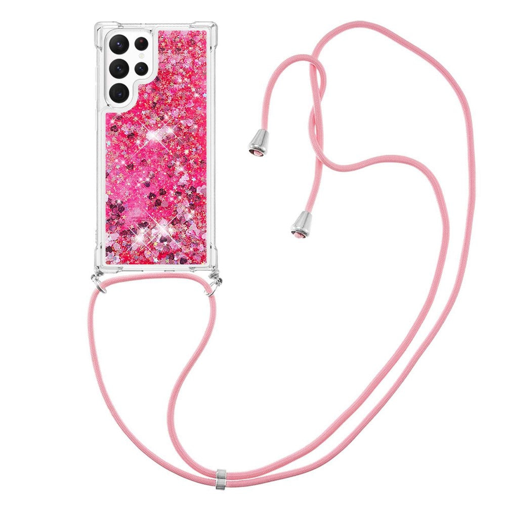 For Samsung Galaxy S23 Ultra TPU Case Quicksand Design Phone Cover with Lanyard