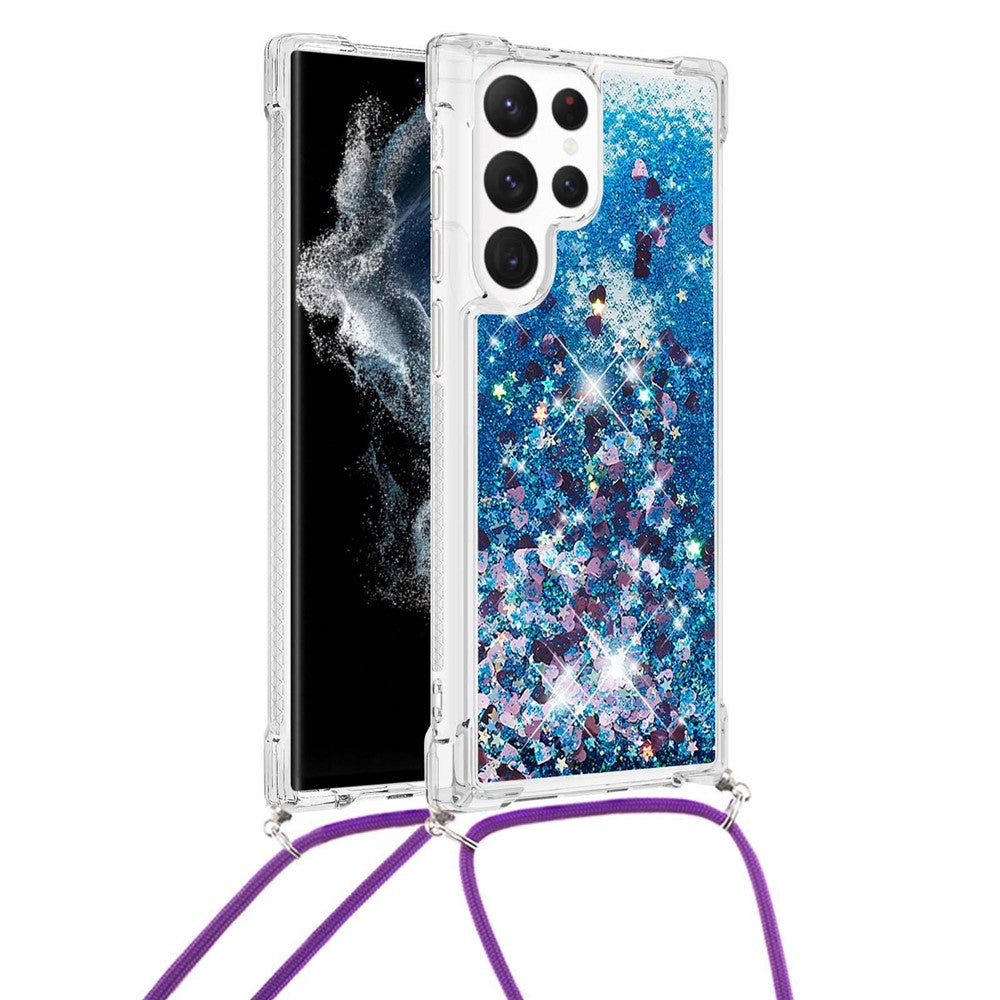 For Samsung Galaxy S23 Ultra TPU Case Quicksand Design Phone Cover with Lanyard