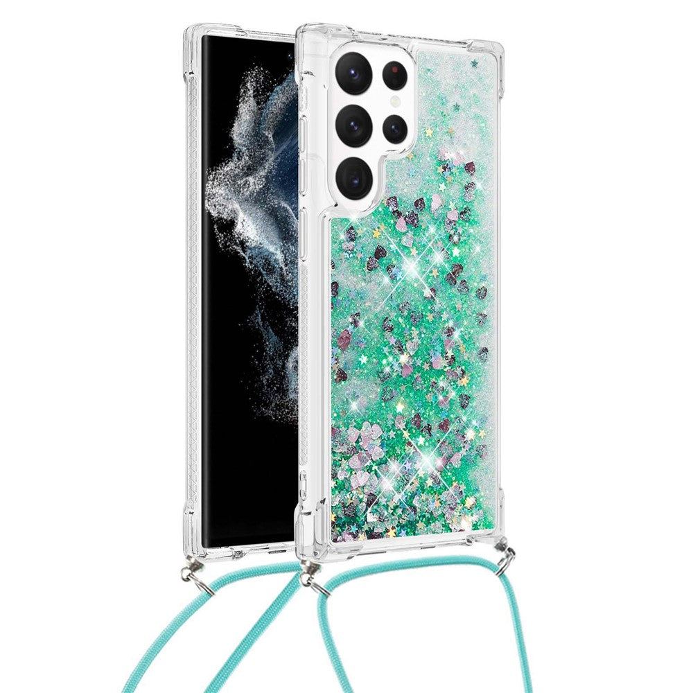 For Samsung Galaxy S23 Ultra TPU Case Quicksand Design Phone Cover with Lanyard
