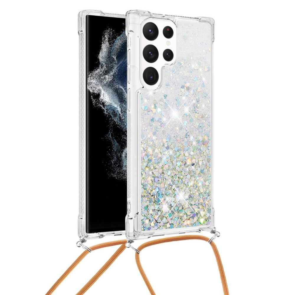 For Samsung Galaxy S23 Ultra TPU Case Quicksand Design Phone Cover with Lanyard