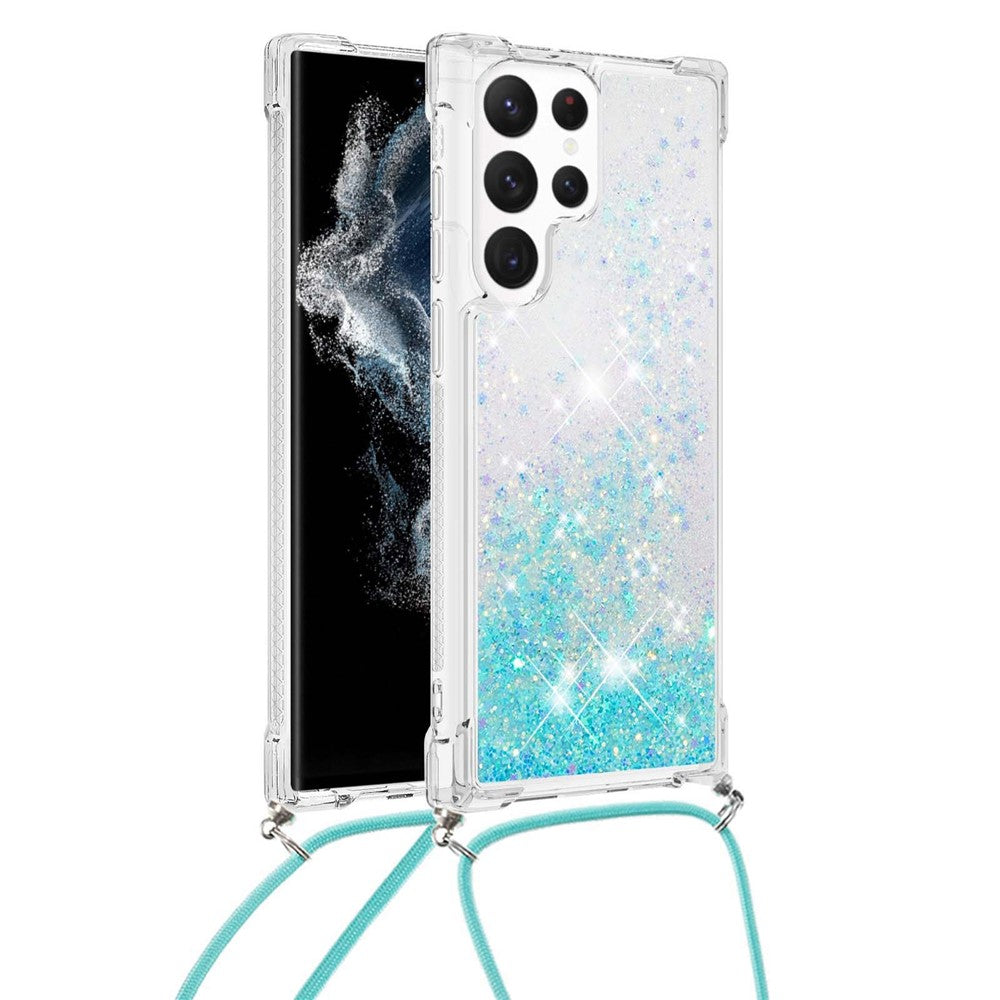 For Samsung Galaxy S23 Ultra TPU Case Quicksand Design Phone Cover with Lanyard