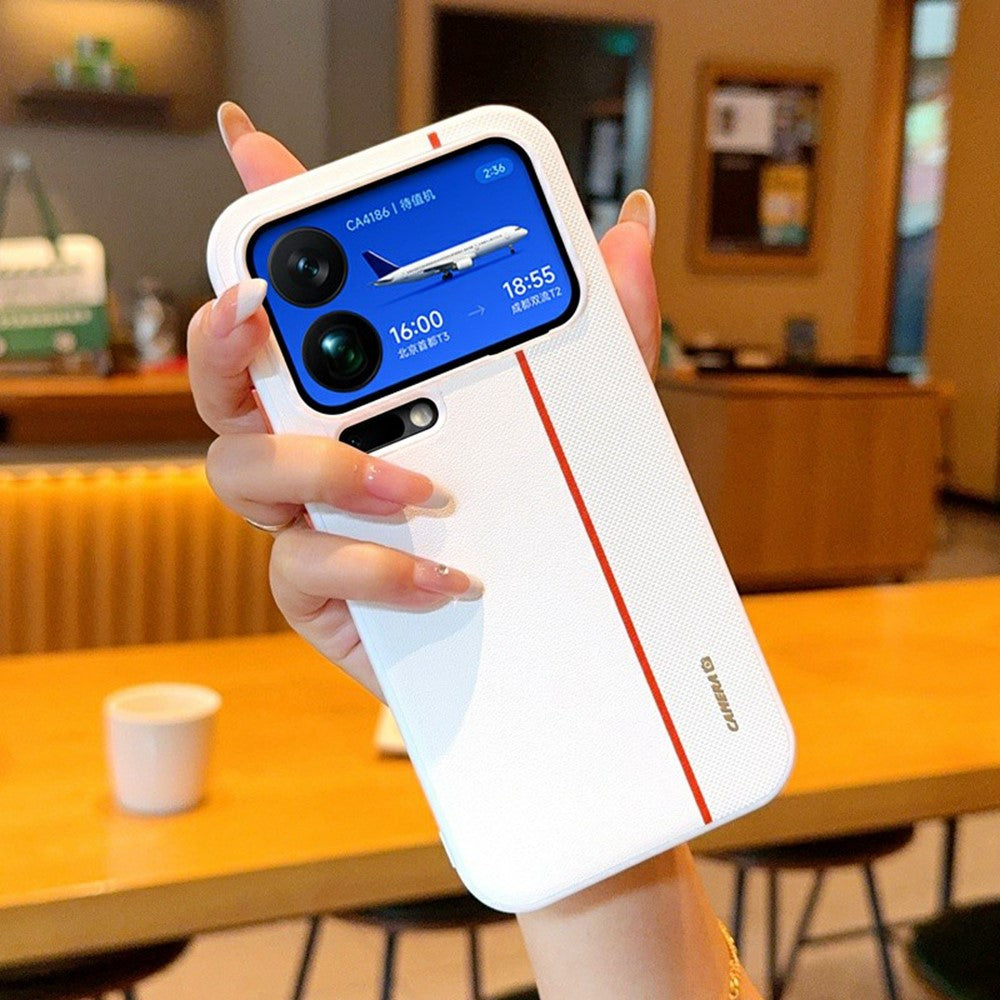 For Xiaomi 17 Pro Case Splicing PC + PU Leather Phone Back Cover with Metal Lens Ring / Buttons