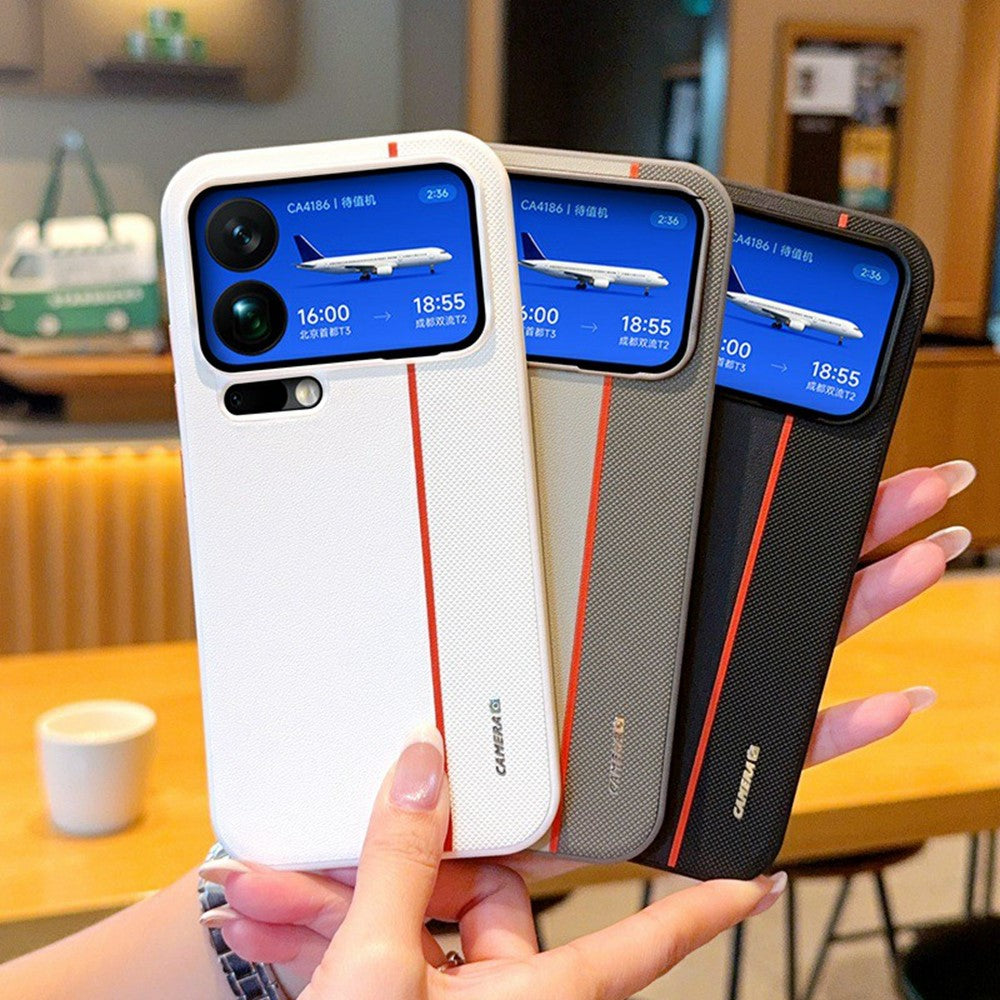 For Xiaomi 17 Pro Case Splicing PC + PU Leather Phone Back Cover with Metal Lens Ring / Buttons