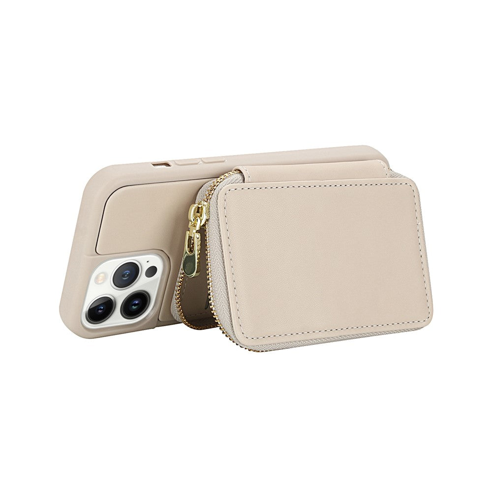 For iPhone 13 Pro Case RFID Blocking Zipper Wallet Leather + TPU Phone Cover with Shoulder Strap
