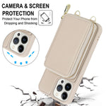 For iPhone 13 Pro Case RFID Blocking Zipper Wallet Leather + TPU Phone Cover with Shoulder Strap